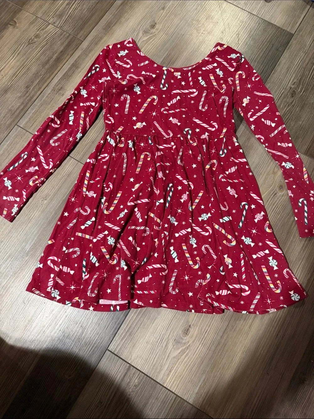 The Children's Place Red Candy Cane Print Long-Sleeve Dress